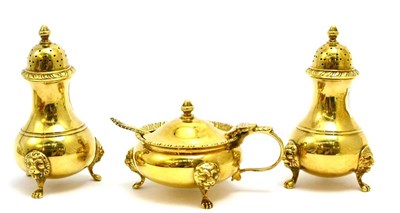 Lot 5526 - A silver gilt three piece cruet set, Edward Barnard & Sons Ltd, London 1936