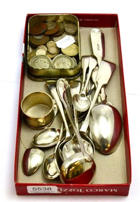 Lot 5538 - A quantity of silver cutlery and assorted coins