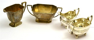 Lot 5542 - Silver cream and sugar together with another silver cream and sugar, both London