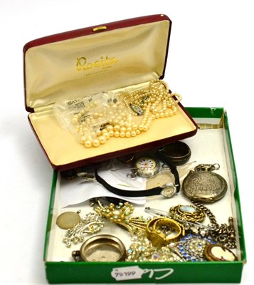 Lot 5552 - A small quantity of costume jewellery and scrap silver including four 9ct gold rings, watch...