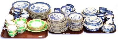 Lot 5561 - A Booths 'Real Old Willow' blue and white dinner service and a Crown Staffordshire green and...