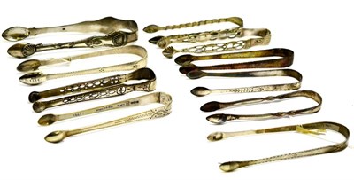 Lot 5582 - A collection of four silver sugar tongs including Charles Hovingham 1791, T Pratt and Arthur...