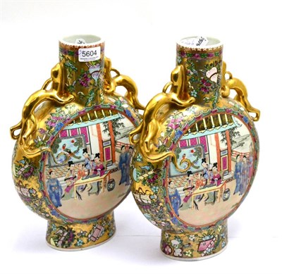 Lot 5604 - Pair of 18th century style Chinese famille rose flasks/vases