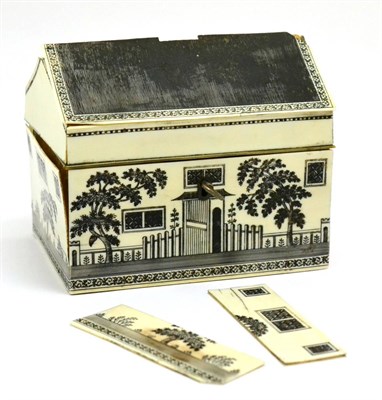 Lot 5622 - A 19th century Vizagapatam work box in the form of a house, the hinged cover opening to reveal...