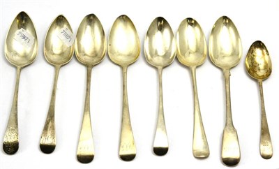 Lot 5635 - Seven various Georgian silver tablespoons and a dessert spoon