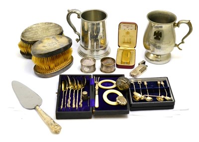 Lot 5638 - A quantity of silver and other items including Chinese and Japanese white metal spoons, silver...