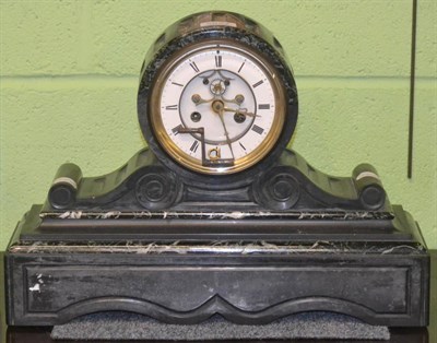 Lot 5652 - A bronze-mounted black slate and green marble mantel clock with pendulum