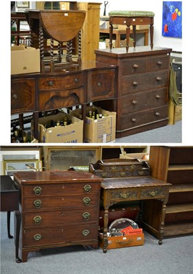 Lot 6001 - Group of furniture comprising a Victorian pine chest of drawers, Edwardian mahogany serpentine...