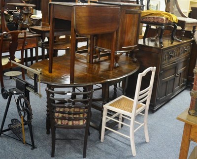 Lot 6016 - A 19th century style painted metal pedal saw, mahogany gateleg occasional table, mahogany...