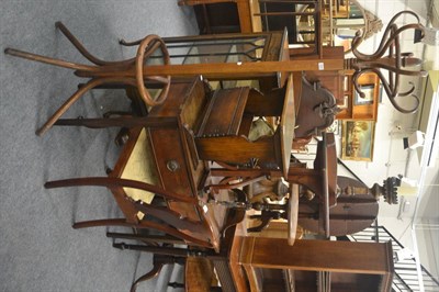 Lot 6021 - A Bentwood hat stand, two tripod tables, a side chair, a reading table and a magazine rack (6)