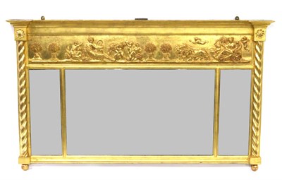 Lot 971 - A Regency Gilt and Gesso Overmantel Mirror, early 19th century, with three bevelled plates...