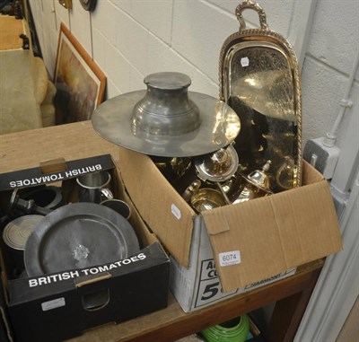 Lot 6074 - A group of silver plate and pewter items including goblets, tankards etc and a large pewter capstan