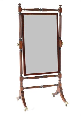 Lot 972 - A Regency Mahogany and Ebony Strung Cheval Mirror, early 19th century, the mercury rectangular...