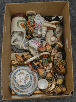 Lot 6090 - A group including a Beleek harp, Royal Crown Derby Imari coffee can and saucer, Shelly dish, Goebel