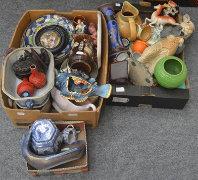 Lot 6096 - Assorted ceramics including Chinese, Bargeware etc (in three boxes)