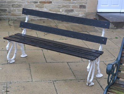 Lot 6154 - Victorian cast iron garden bench with serpentine snake-end supports and wooden slatted seat