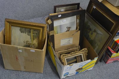 Lot 6171 - A quantity of 19th century and later prints, watercolours and oils (in two boxes)