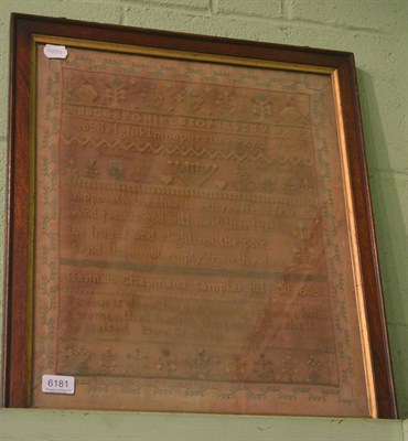 Lot 6181 - An oak framed sampler worked by Hannah Chapman dated 1808