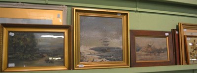 Lot 6196 - Follower of John Ward of Hull, whaling scene, oil on canvas; cattle watering, oil on board; and...