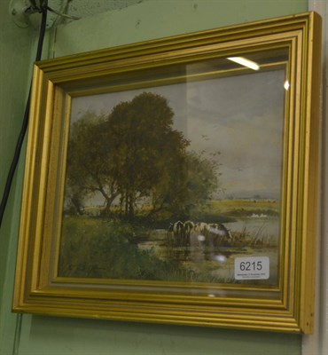 Lot 6215 - George Neil, cattle watering in a landscape, signed and dated 1922, watercolour