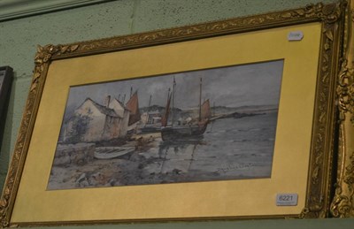 Lot 6221 - James Hughes Clayton, fishing boats moored beside cottages, signed, watercolour