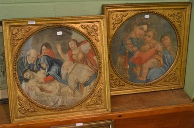 Lot 6233 - A pair of 19th century gilt gesso framed circular prints