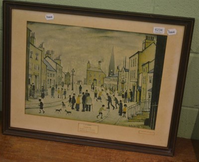 Lot 6234 - After L S Lowry, ";A Lancashire Village";, signed in pencil, a colour reproduction Provenance:...