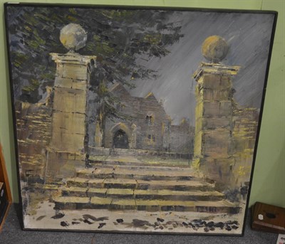 Lot 6255 - A 20th century school, oil on canvas, 'House with stone gate posts' Chvedou, signed and dated