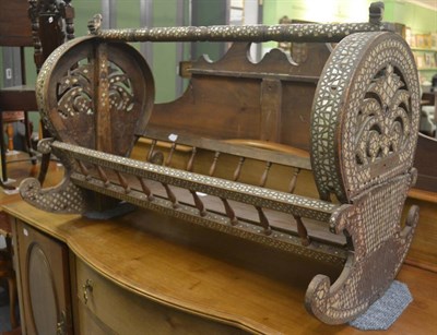 Lot 6287 - A Damascus carved hardwood crib, probably early 19th century, decorated throughout with ivory...