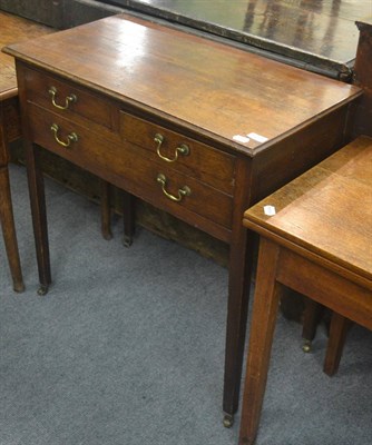 Lot 6294 - George II style oak side table, the oblong top above three drawers, on square tapering legs and...