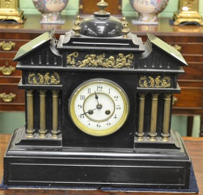 Lot 6312 - Slate mantel clock of architectural form