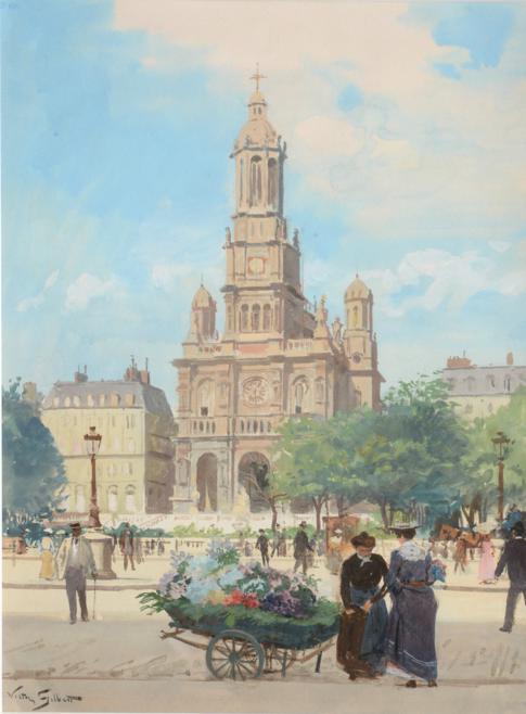 Lot 17 - Victor Gabriel Gilbert (1847-1933) French The Flower Seller, Place de la Trinité  Signed,...