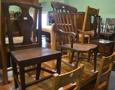 Lot 6364 - A pair of oak hall chairs and a kitchen chair