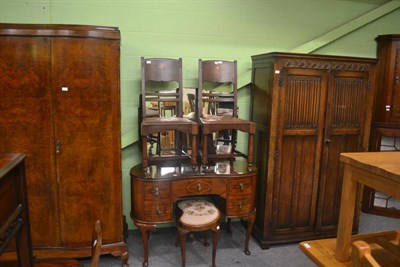 Lot 6374 - A 1930's walnut kidney shaped dressing table and serpentine fronted triple wardrobe and stool,...