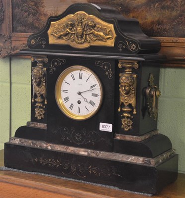 Lot 6377 - A late Victorian black slate mantel clock