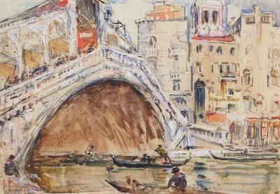 Lot 20 - Rowland Henry Hill (1873-1952) Venice  Signed and dated 1923, watercolour heightened with...