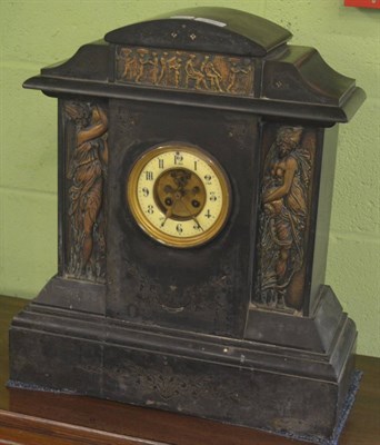 Lot 6380 - A French slate and brass mounted monumental mantel clock