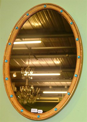 Lot 6397 - Decorative oval mirror inset with blue glass cabochons