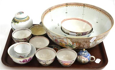 Lot 16 - A tray of assorted 18th century and later Chinese ceramics including an unusual pair of tea...