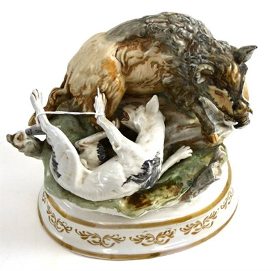 Lot 24 - German porcelain figure group depicting a wild boar hunt