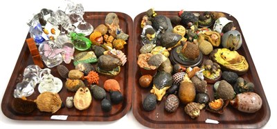 Lot 27 - Two trays assorted ornamental pottery hedgehogs and a quantity of glass animal ornaments