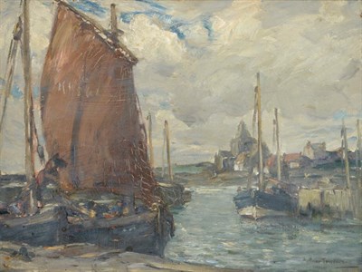 Lot 26 - Arthur A Friedenson (1872-1955) Boats in a harbour, possibly Kirkcaldy  Signed, with inscribed...
