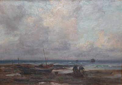 Lot 27 - Owen Bowen ROI, PRCamA (1873-1967) Fishing boats and fisher folk upon a shore Signed, oil on...