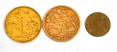 Lot 61 - Two half sovereigns, 1900 and 1897, together with a toy coin