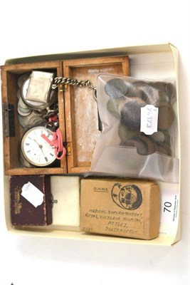 Lot 70 - Silver pocket watch, vesta, coins and WWII medals