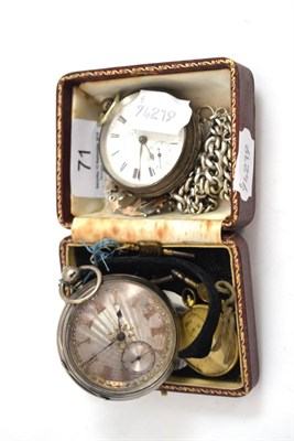 Lot 71 - Two silver pocket watches, silver brooch, bracelet and a fob