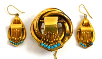 Lot 79 - Turquoise mounted brooch and earring set