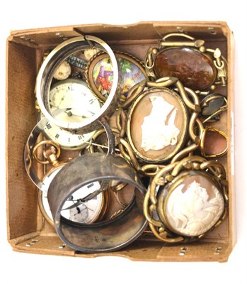 Lot 93 - A box of assorted jewellery including cameo brooches, stick pins, rings, earrings, etc