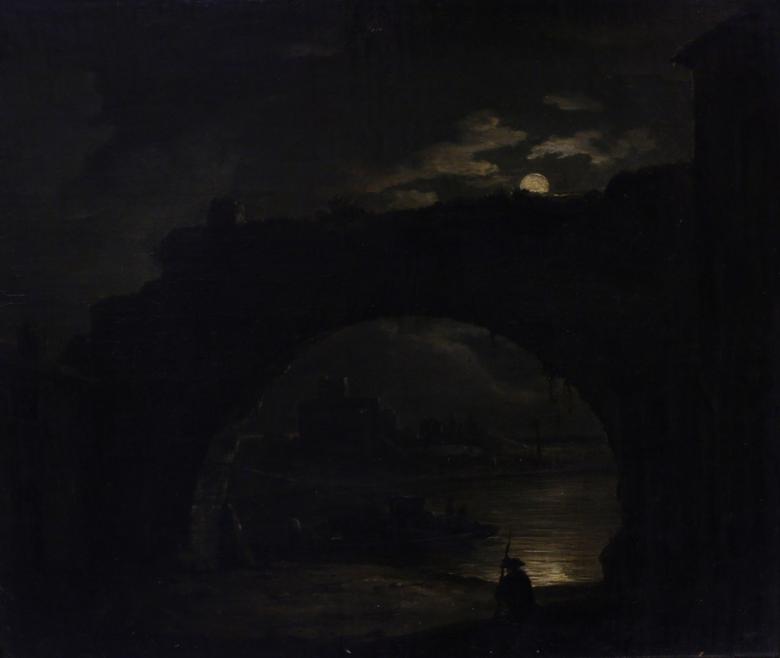 Lot 32 - Circle of Abraham Pether (1756-1812) Nocturne landscape Oil on canvas, 29.5cm by 34.5cm
