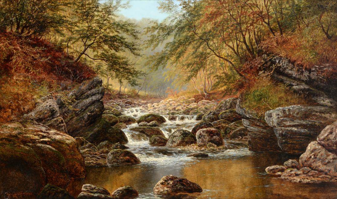 Lot 34 - William Mellor (1851-1931)  "On the Greta, Ingleton " Signed, oil on canvas, 74.5cm by 125.5cm...